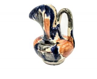 Vtg Juarez Mexican Stamped Folk Art Pottery Drip Glaze Vase Orange Blue Brown 4 "