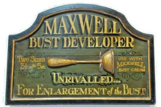 Great Vintage Hand Painted Solid Wood Novelty Sign " Maxwell Bust Developer "