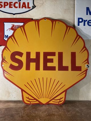 Large Die Cut Vintage Style  Shell  Vintage Gas & Oil Dealer Sign 24x24 Inch