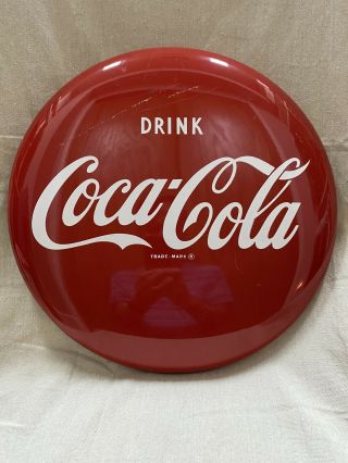 1950s Vintage Drink Coca - Cola Round Red Button Disc Coke Sign 16 " Am 53