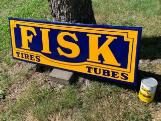 " Fisk Tires " Large,  Embossed Metal Advertising Sign (dated 1932) 48 " X 16 ",