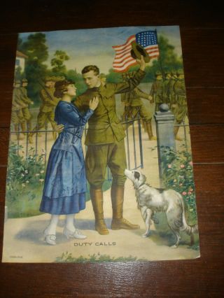 Ww 1 Poster " Duty Calls ",  World War One Lithograph By E.  G.  Renesch,  Chicago 1917