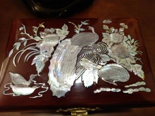 Vintage Asian Mother Of Pearl Inlaid Music Jewelry Box