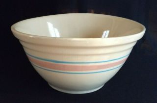 Vtg Largest Mccoy 14 " Mixing Bowl Pink & Blue Stripes Usa Oven Ware Yellow Ware