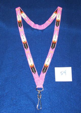 Pearl Pink Beaded Lanyard Eagle Feather Design 30 " Swivel Clip 54