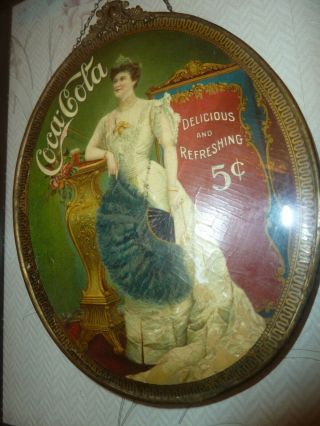 Rare C.  1905 Coca Cola Lillian Nordica Celluloid " Cameo " Chain Hanging Sign