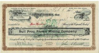 Bull Frog Annex Mining Company - Vintage Stock Certificate