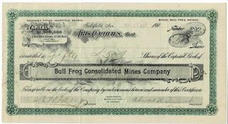 292 Bull Frog Consolidated Mines Company - Vintage Stock Certificate