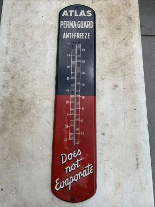 Vintage Atlas Perma Guard Anti - Freeze Large Metal Thermometer Sign