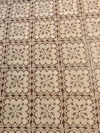 Large Vintage Hand Crochet Tablecloth 74” X 102”