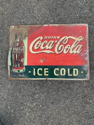 Vintage Coca - Cola Tin Sign Ice Cold 27x19.  25