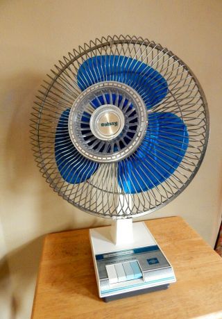 Vintage Galaxy 12” Oscillating 12 - 1 Blue Blades Fan 3 Speed Retro Mid Century