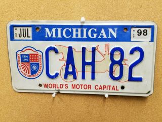 1998 Michigan License Plate Cah 82 World 