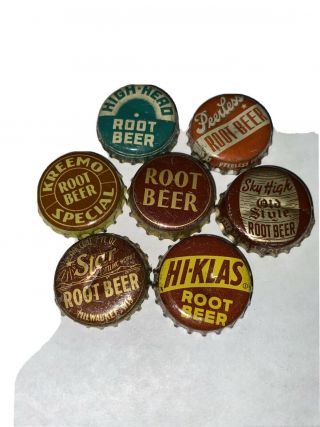 7 Vintage Cork Lined Root Beer Soda Bottle Caps