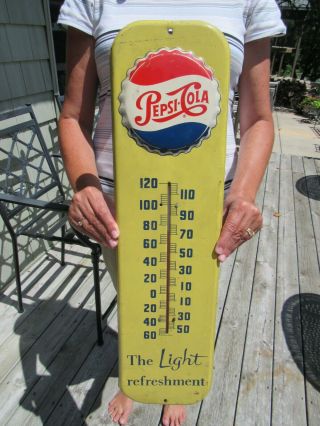 Vintage 1955 Pepsi Cola Thermometer / Sign The Light Refreshment