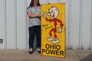 Large Vintage Reddy Kilowatt Ohio Electric Power Company Gas Oil 48 " Metal Sign