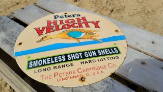 Vintage Peters High Velocity Shotgun Shells Porcelain Sign Remington Ammo