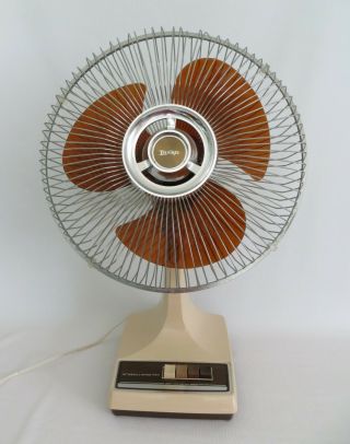 Vintage 12 " Lasko 3 - Speed Oscillating Fan Beige With Amber Blades Type 12 - 1