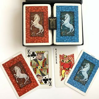 Rare Vintage Unicorn Kem Playing Cards Double Deck Complete Case Mystical