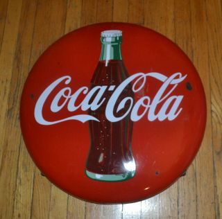 Vintage 24 Inch Coca - Cola Button Porcelain Sign W/bracket