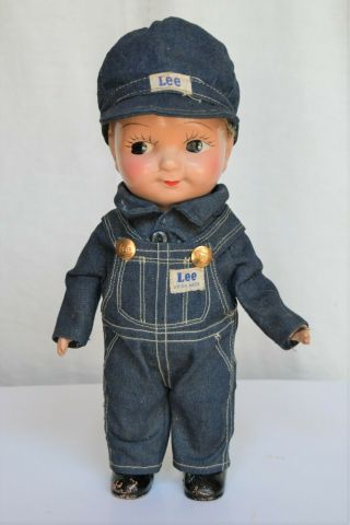 Composition Buddy Lee Advertising Doll Railroad Engineer Lee Sanforized Overalls