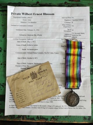 World War I Service Medal - British War Medal 1914 - 1918 31st Batallion W/ Card