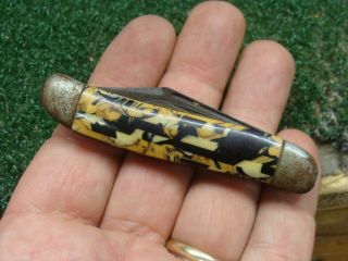 Vintage 2 Blade Hammer Brand Pocket Knife With Multi Colored Celluloid Handle