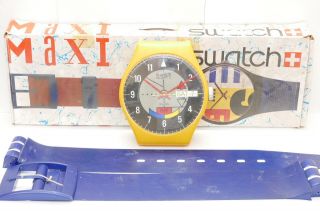 1985 Vintage Swatch Maxi Watch Clock Gj700 Yamaha Racer Yellow Black Htf