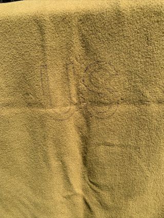 World war 1 US Military Wool Olive Drab Green Army Blanket w/ US Written On it: 3