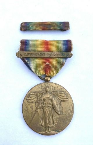 U.  S Ww I World War One Victory Medal With 1 Clasp Bar & Ribbon Bar