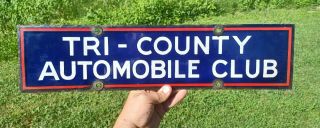 Vintage Porcelain Aaa Sign Tri - County Automobile Club Double Sided Sign