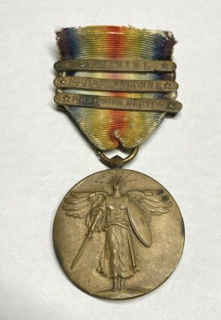 U.  S Ww I World War One Victory Medal With 3 Bars