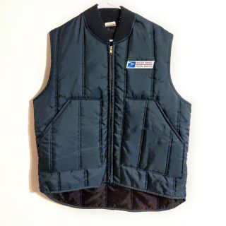 Usps Postal Blue Vest Full Zip Up Insulated Lined Size Large L Patch Vintage