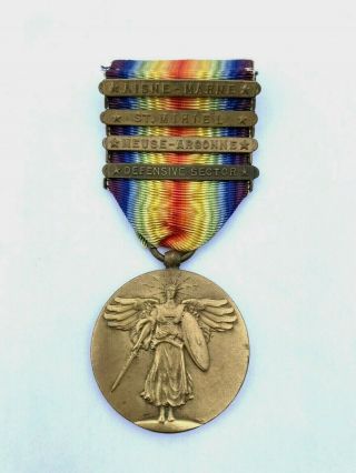 U.  S Ww I World War One Victory Medal With 4 Bars