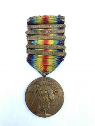 U.  S Ww I World War One Victory Medal With 5 Bars