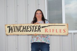 Large Vintage Winchester Rifles Hunting Gun Store Gas Oil 48 " Metal Sign