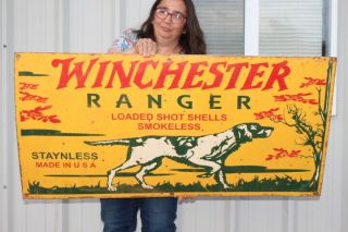 Large Vintage Winchester Ranger Shotgun Shells Gun Store Hunting 48 " Metal Sign