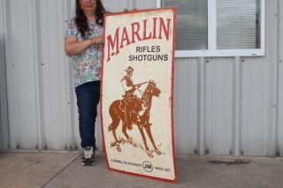 Large Vintage Marlin Rifles Shotguns Gun Store Hunting Gas Oil 48 " Metal Sign