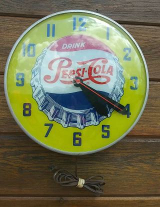 Vtg Pepsi Swihart Wall Clock Light Up 15 " Exc 40’s 50’s Htf Rare
