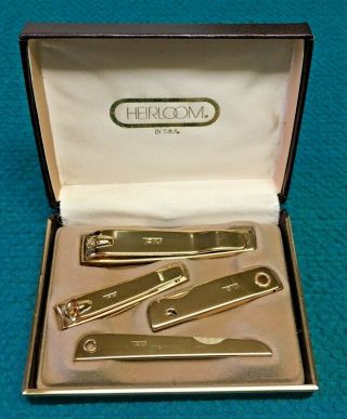 Vintage : Heirloom " Gold Tone " Nail Care Set By Trim Bassett @ Clippers Manicure