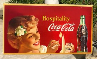 1950 Coca Cola Cardboard.  Hospitality Coca Cola.  Girl With Candle