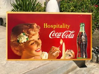 1950 Coca Cola CARDBOARD.  HOSPITALITY COCA COLA.  GIRL WITH CANDLE 2