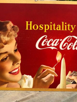 1950 Coca Cola CARDBOARD.  HOSPITALITY COCA COLA.  GIRL WITH CANDLE 5