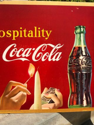 1950 Coca Cola CARDBOARD.  HOSPITALITY COCA COLA.  GIRL WITH CANDLE 6