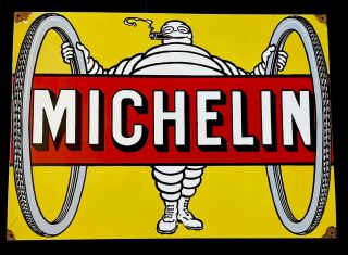 Vintage Michelin Man 36” Tire Cigar Porcelain Sign Car Truck Oil Gas Automotive