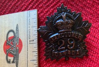 Wwi Great War Canada Cef Cap Badge 29th Battalion Tobins Tigers Jacoby Bros Vimy
