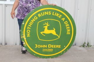 Large John Deere Farm Tractors Gas Oil 2 Sided 36 " Porcelain Metal Sign