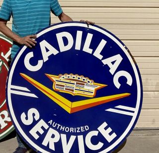 Large Vintage  Cadillac Service  48 Inch Porcelain Sign Double Sided