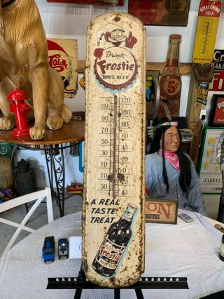 Vintage Metal Frostie Root Beer 36 " Thermometer Sign Gas Oil Soda Cola