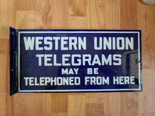Rare 1920’s Western Union Telegrams Advertisement Porcelain Flange Sign Rare